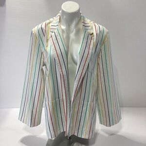 Vintage The Fox Collection White Rainbow Stripe Blazer Jacket Size M Preppy 80s